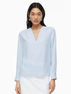 Aritzia Matte satin V-neck pop-over longsleeve shell blouse